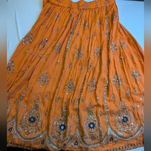 Monroe And Maine Bohemian Sparkle Orange Broomstick Skirt XL